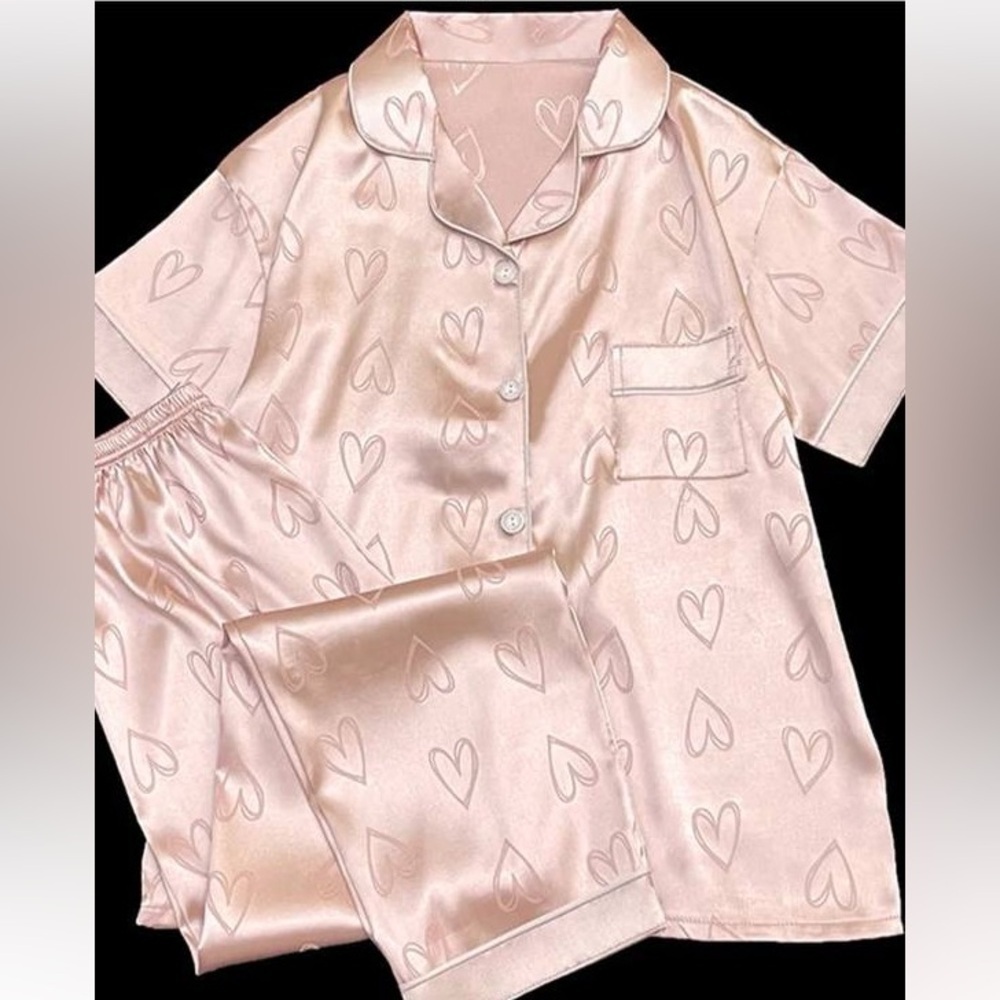 Heart pink Satin PJ Set M